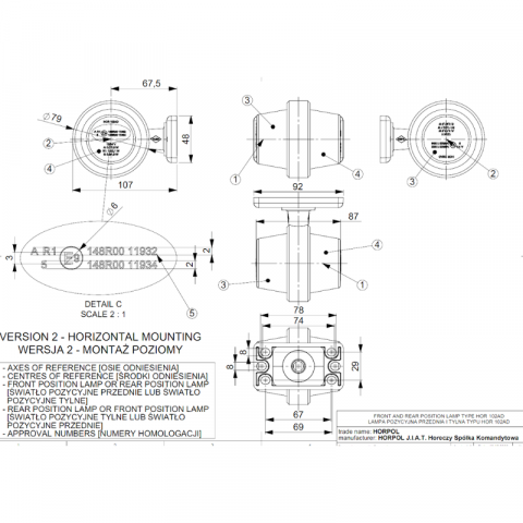 Lampa de gabarit LED, GRAPHITE Alb-Rosu, 12/24V, IP68, 10.7cm [4]