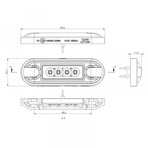 Lampa de Gabarit LED Slim Graphite, Rosu, Alb sau Portocaliu,12/24V, IP68, 8.42 x 27.7 x 1.1cm, suprafate plane sau curbate [3]