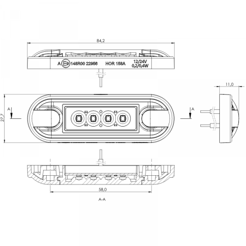 Lampa de Gabarit LED Slim, Rosu, Alb sau Portocaliu,12/24V, IP68, 8.42 x 27.7 x 1.1cm, suprafate plane sau curbate [3]