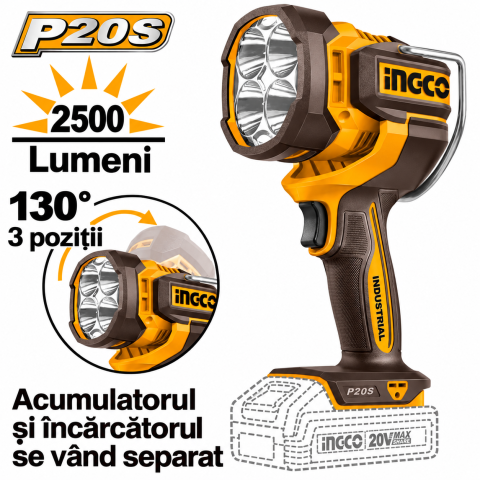 Noutati - Lampa de lucru, Lanterna 20V, 2500 lumeni, P20S