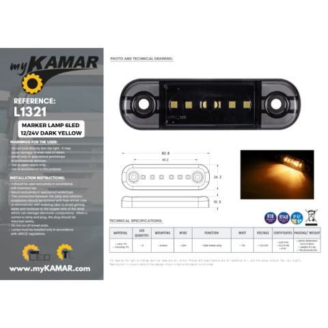 Lampa gabarit 6 LED 12/24V DARK, 8.38cm , lentila fumurie, alb/portocaliu/rosu [5]