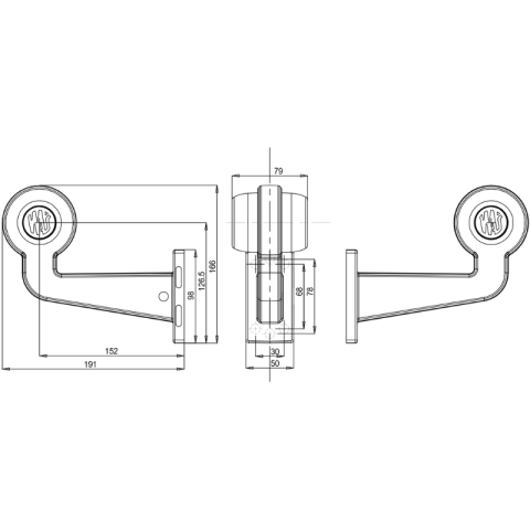 Lampa gabarit laterala cu brat cot la 90 de grade LED, IP6K9K, 12V-24V, 191x166 mm, stanga sau dreapta [6]