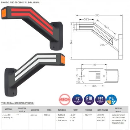 Lampa gabarit spate cu brat lung si efect neon - Truck LED L1306, L1305 [3]