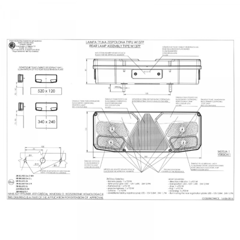 Lampa hibrida multifunctionala spate, tripla cu 7 functii, 1224V, 35 x 13.1cm - WAS 1029 [7]