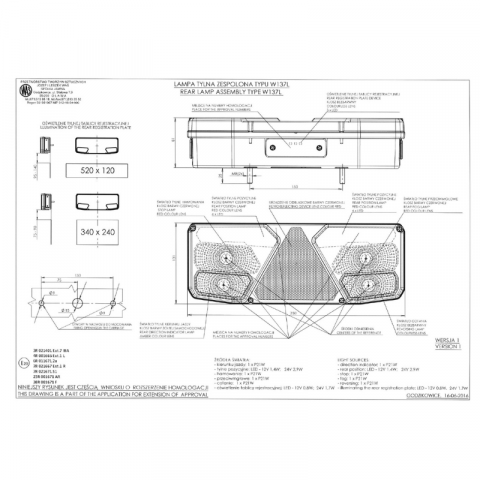 Lampa hibrida multifunctionala spate, tripla cu 7 functii, 1224V, 35 x 13.1cm - WAS 1029 [8]