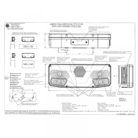 Lampa Hibrida multifunctionala spate, tripla cu 7 functii, cu lampa pozitie laterala 1224V, 35 x 13.1cm - WAS 1057 [5]