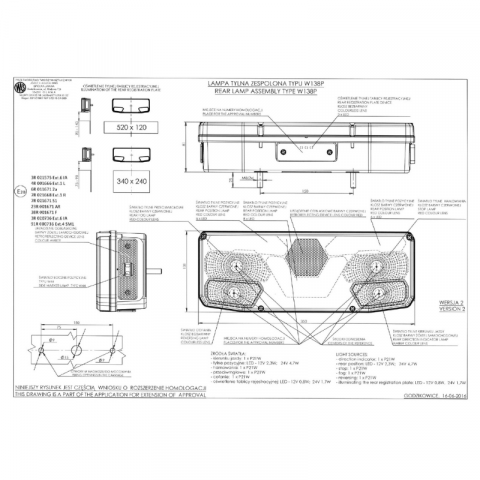 Lampa Hibrida multifunctionala spate, tripla cu 7 functii, cu lampa pozitie laterala 1224V, 35 x 13.1cm - WAS 1057 [6]
