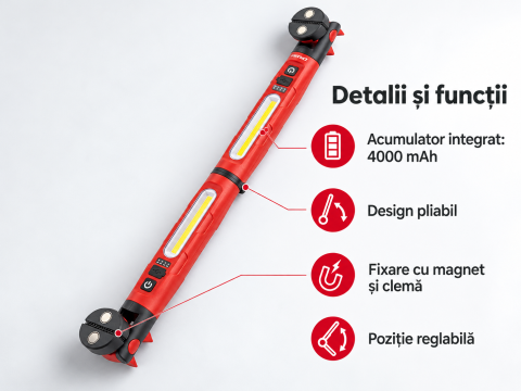 Lampa inspectie LED pliabila cu magnet, acumulator 4000 mAh, 20 W [12]