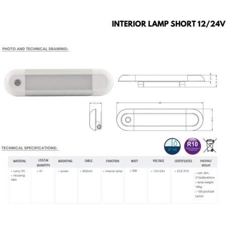 Lampa interior auto, Plafoniera LED cu touch control, 1224V, 200mm - Truck LED L1880 [2]