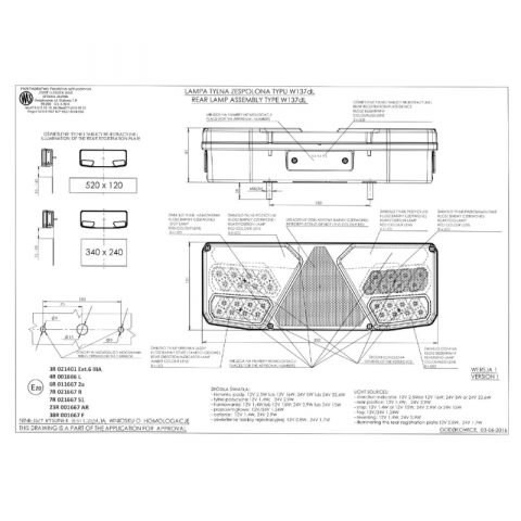 Lampa LED multifunctionala spate, tripla cu 7 functii, 1224V, 35 x 13.1cm - WAS 1035 [6]