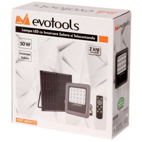 Lampa LED solara, 50W, cu telecomanda, panou solar 6W, 520lm, IP65, 25.3 x 18.5 x 5.1cm [1]