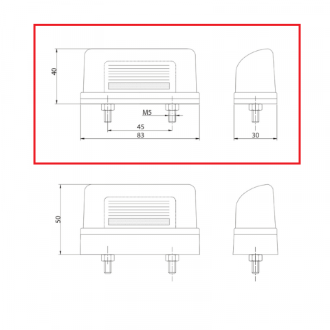 Lampa pentru numar inmatriculare si pozitie, alb cu rosu, 8.3 x 4cm, 12/24V [2]