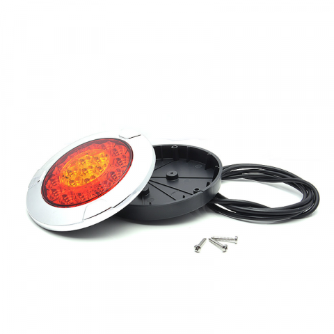 Lampa rotunda LED spate, tripla cu 3 functii, inel cromat, 12/24V, 15.20cm [3]