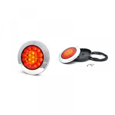Lampa rotunda LED spate, tripla cu 3 functii, inel cromat, 12/24V, 15.20cm [2]