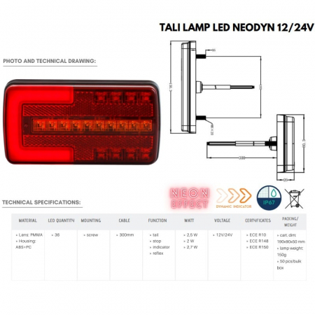 Lampa semnalizare spate, tripla cu semnalizare dinamica si efect neon 15 x 8cm - Truck LED L2301 [9]