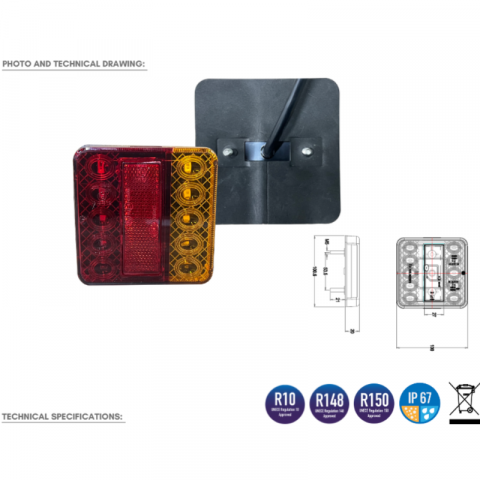 Lampa semnalizare, Tripla LED cu 4 functii, 10 x 10cm [2]