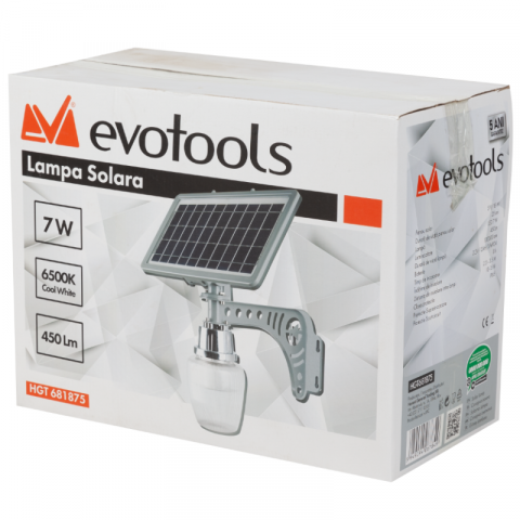 Lampa Solara LED 7W, 6500K Alb Rece, 450lm, Iluminat Exterior Automat [1]