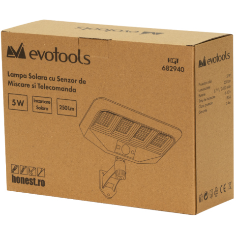 Lampa solara LED, senzor miscare, telecomanda, 5W, 250lm, iluminat exterior, IP54, fara cabluri [3]
