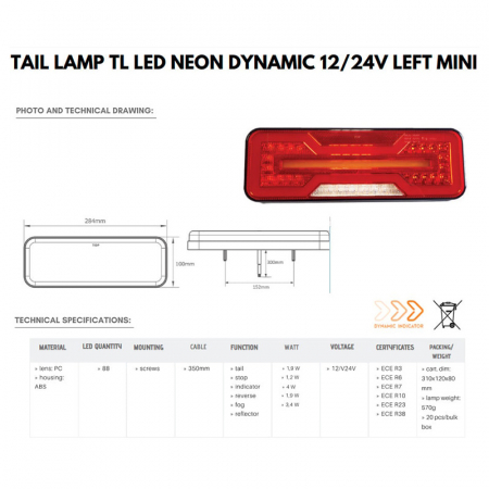 Lampa spate Full LED, pozitie cu efect neon, semnalizare dinamica, 28.4cm, 1224V - Truck LED L1871 L1872 [4]