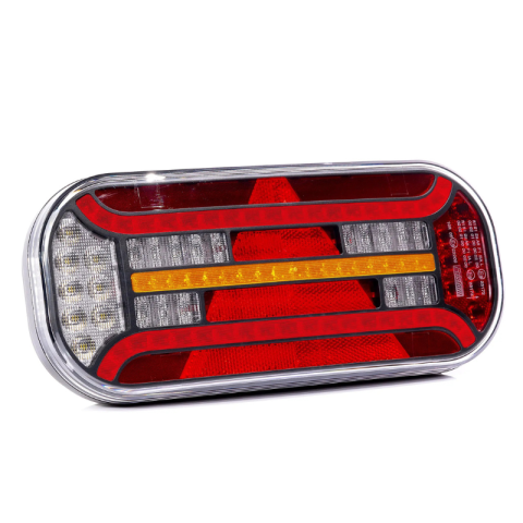 Lampi spate cu LED, semnalizare, Triple - Lampa spate LED cu triunghi reflectorizant, semnalizare dinamica 6 functii, mufa 6 pini, 12-30V