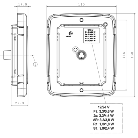 Lampa spate multifunctionala LED, CUBE, ceata + marsarier, 12/24V, 13.8 x 11.5 x 4.03 cm [12]