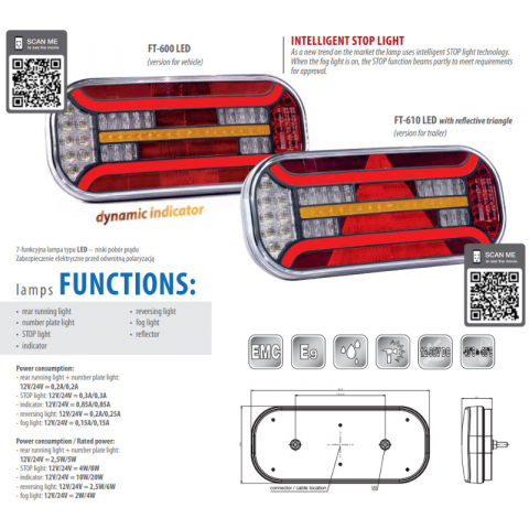 Lampa spate, tripla LED cu 7 functii, 30.2 x 13cm, mufa baioneta [3]