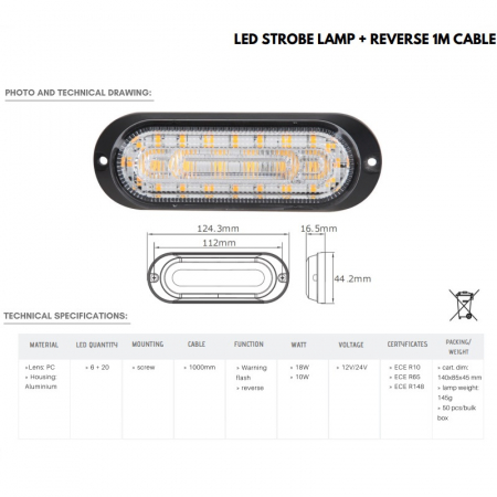 Lampa stroboscop cu functie de marsarier, cablu 1m - Truck LED LW0050-1 [4]