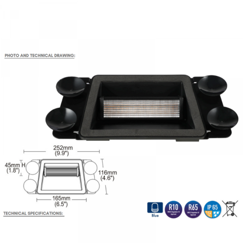 Lampa stroboscopica LED cu ventuze 25.2 x 11.6cm, albastru, fixare in parbriz [1]