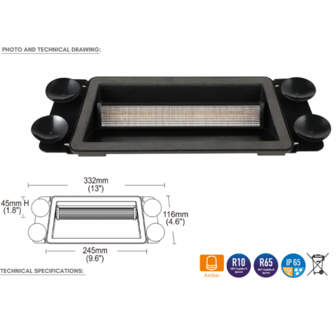 Lampa stroboscopica LED cu ventuze 33.2 x 11.6cm, portocaliu, fixare in parbriz [3]