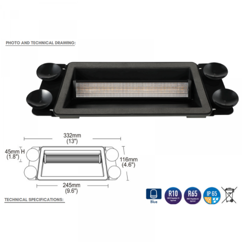 Lampa stroboscopica LED cu ventuze 33.22 x 11.6cm, albastru, fixare in parbriz [1]