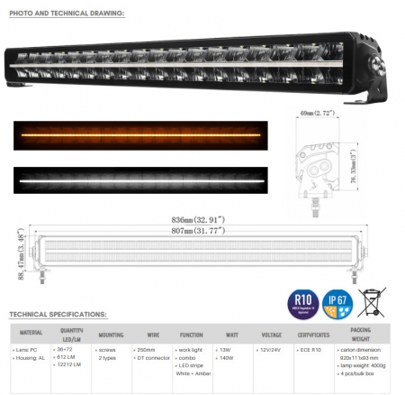 Led Bar, Bara LED-uri, faza cu pozitie alba si galbena, 84cm, 1224V - Truck LED LB0098 [5]