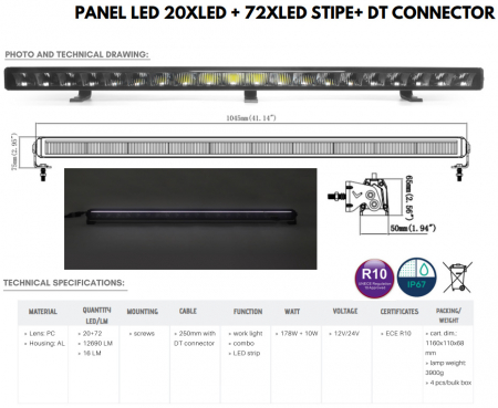 Led Bar cu pozitie, 1224V, 12690LM, 105cm, cu mufa DT - Truck LED LB0097 [15]