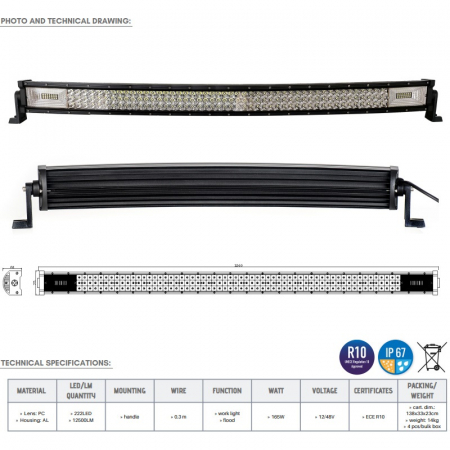 Led bar curbat 222 x LED, 126cm, 1224V, 12500LM - Truck LED LB0112V [1]