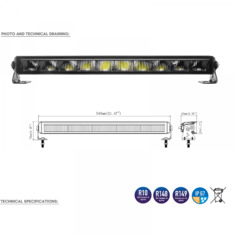 Led bar slim, 2 functii, 54.5 x 5cm, 12/24V, 5730LM, 65W [19]