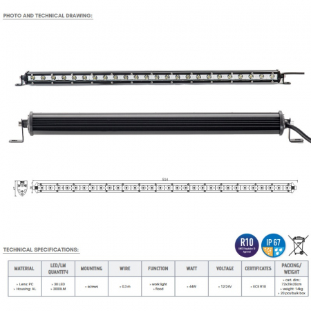 Led bar slim 30 x LED, 81.4cm, 1224V, 3000LM - Truck LED LB0105 [4]