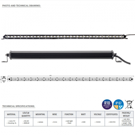 Led bar slim 36 x LED, 97cm, 1224V, 3600LM - Truck LED LB0106 [4]