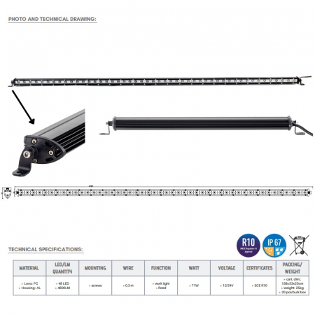 Led bar slim 48 x LED, 128.5cm, 1224V, 4800L - Truck LED LB0108 [4]