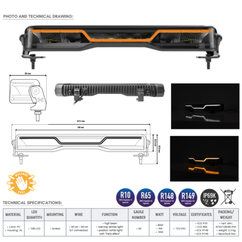 LED Bar X SPIDER VENOM, 108 LED-uri, 52.7 cm, IP69K, pozitie dinamica / Hello Efect [6]