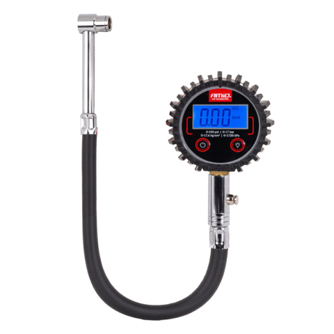 Noutati - Manometru Digital Profesional, Presiune Roti 0-17 Bar 0-250 PSI, Furtun Flexibil 30 cm, Valva Eliberare Rapida, Display LCD Iluminat, Precizie Inalta