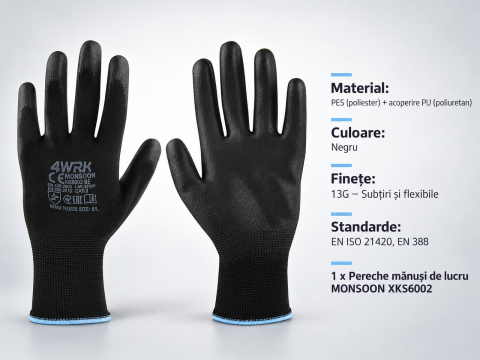Manusi de lucru MONSOON XKS6002, Negru, cu acoperire PU [2]
