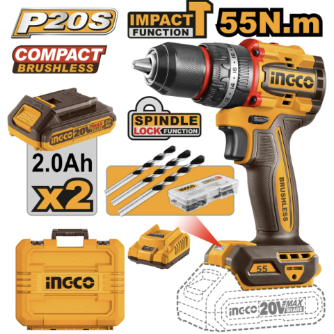 Masina de insurubat cu impact 20V, 55Nm, brushless, 2 acumulatori 2Ah, 13mm [1]