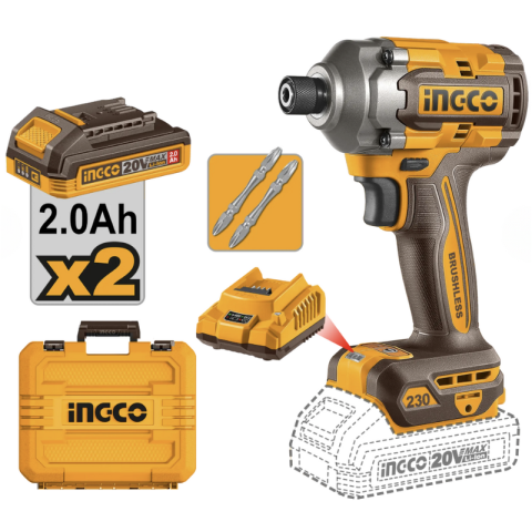 Masini gaurit si insurubat - Masina de insurubat cu impact, 20V, motor fara perii, 230 Nm, 2 acumulatori 2.0Ah, 3 trepte viteza, mandrina hex 1/4 inch