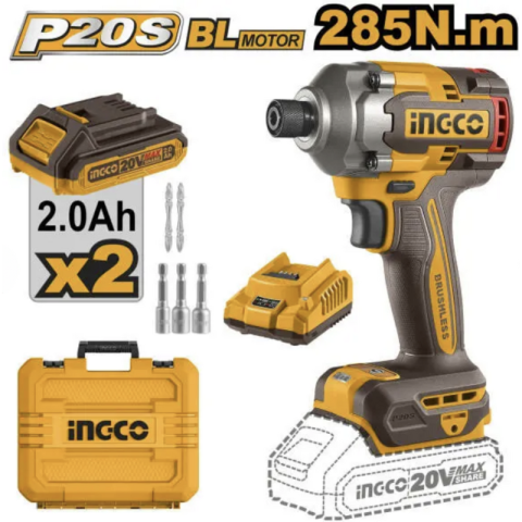 Masina de insurubat cu impact, 20V, motor fara perii, 285 Nm, 2 acumulatori 2.0Ah, accesorii incluse [5]