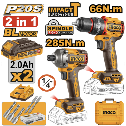 Masina de insurubat, impact, 20V, 66Nm, 285Nm, 2 acumulatori, 47 accesorii [1]