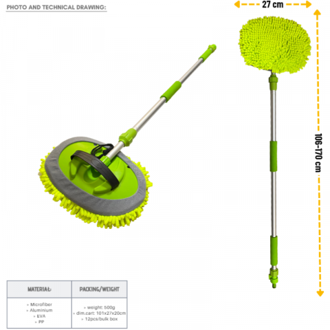 Mop auto din chenilia si microfibra, 106 - 170cm, telescopic [5]