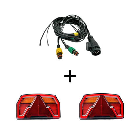 Seturi Lampi Spate Triple - Pachet iluminare remorca Fristom FT-371 LED cu efect Neon, mufa baionet 5 pini + instalatie electrica 10 m, stecher 13 pini, 12V