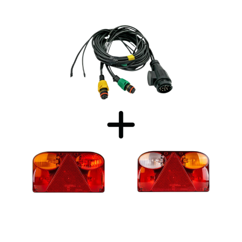 Seturi Lampi Spate Triple - Pachet iluminare remorca FT-088 – 2 triple 12/24V cu mufa baionet 5 pini + instalatie electrica 10 m, stecher 13 pini