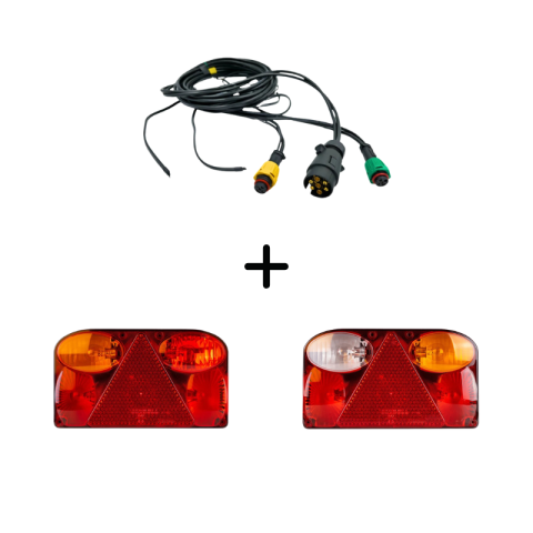 Seturi Lampi Spate Triple - Pachet iluminare remorca FT-088 – triple + cablaj 3,5 m, 7Pini