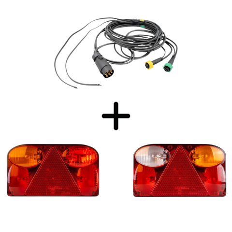 Seturi Lampi Spate Triple - Pachet iluminare remorca FT-088 – triple + cablaj 4,5 m, 7Pini