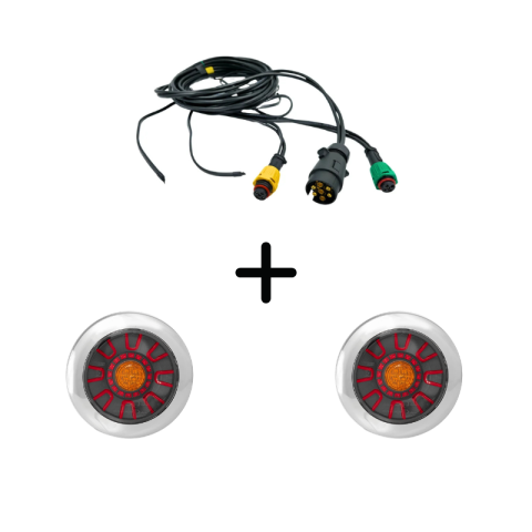 Seturi Lampi Spate Triple - Pachet iluminare remorca FT-313 LED CHROME BAJONET – triple + cablaj 3,5 m, 7Pini